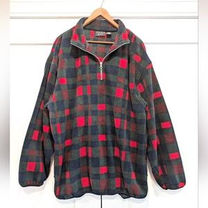TRADER BAY Men's Red and Green Plaid Fleece Quarter Zip Jacket